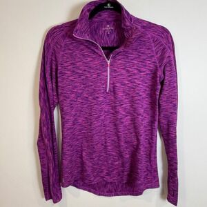 Athleta Purple Pink Black Marled Quarter Zip Long Sleeve Athletic Top Size S